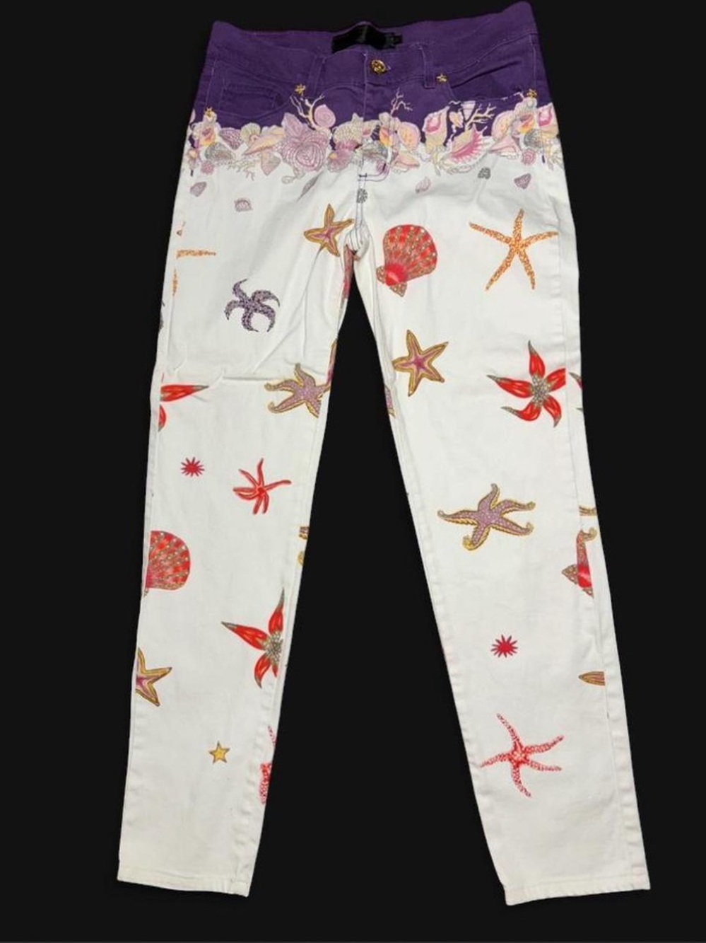 Versace Purple High-Waist Jeans with Gold Medusa Button - Picture 2 of 7